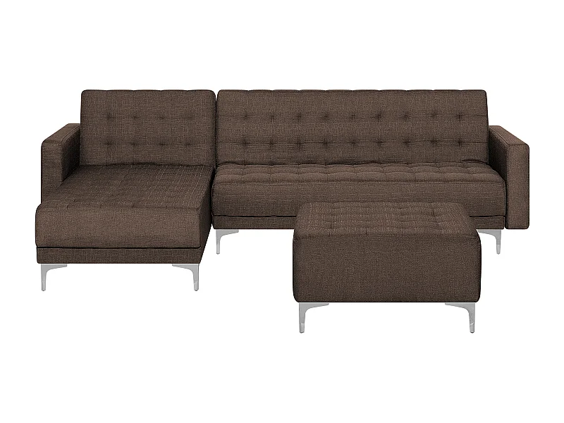 Canapé-lit d'angle modulable 4 places ABERDEEN Tissu Marron foncé avec ottoman Côté droit