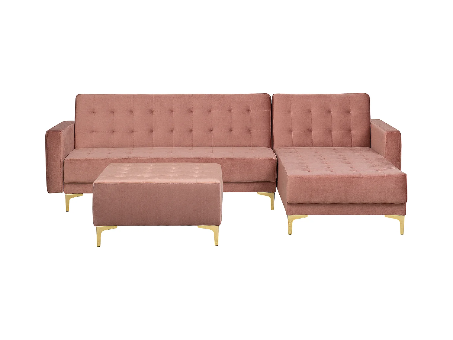 Canapé-lit d'angle modulable 4 places ABERDEEN Velours Rose avec ottoman Côté droite