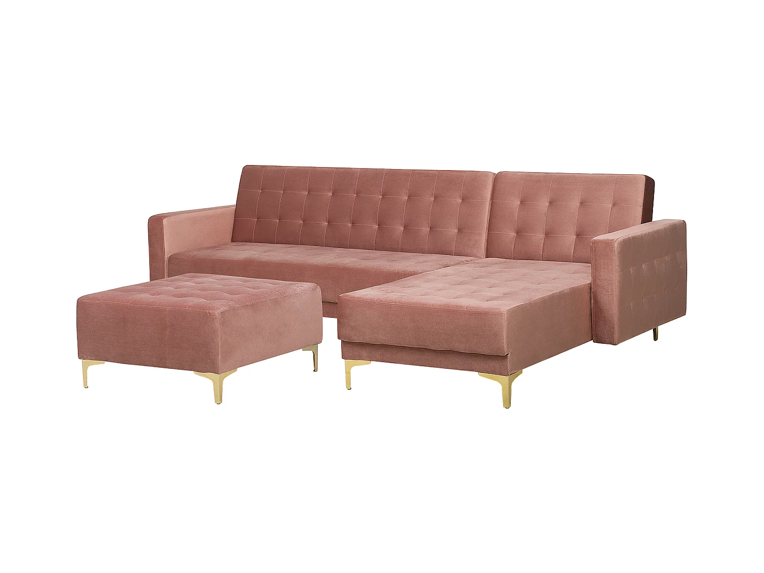 Canapé-lit d'angle modulable 4 places ABERDEEN Velours Rose avec ottoman Côté droite