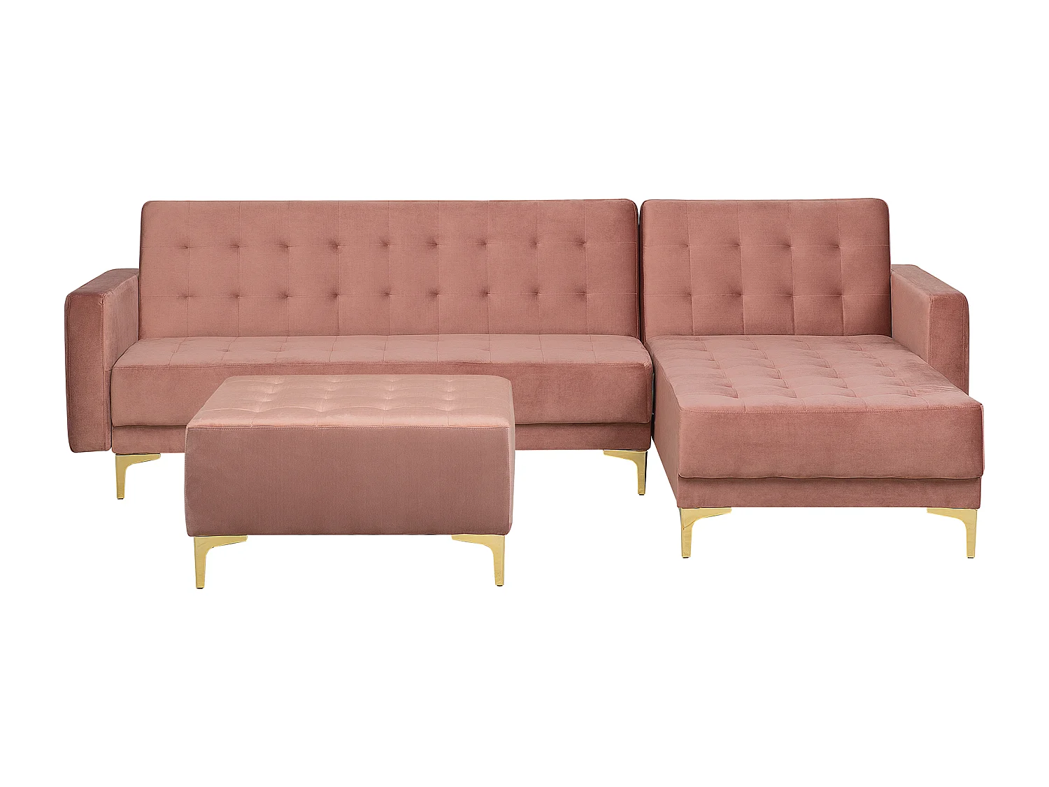 Canapé-lit d'angle modulable 4 places ABERDEEN Velours Rose avec ottoman Côté gauche
