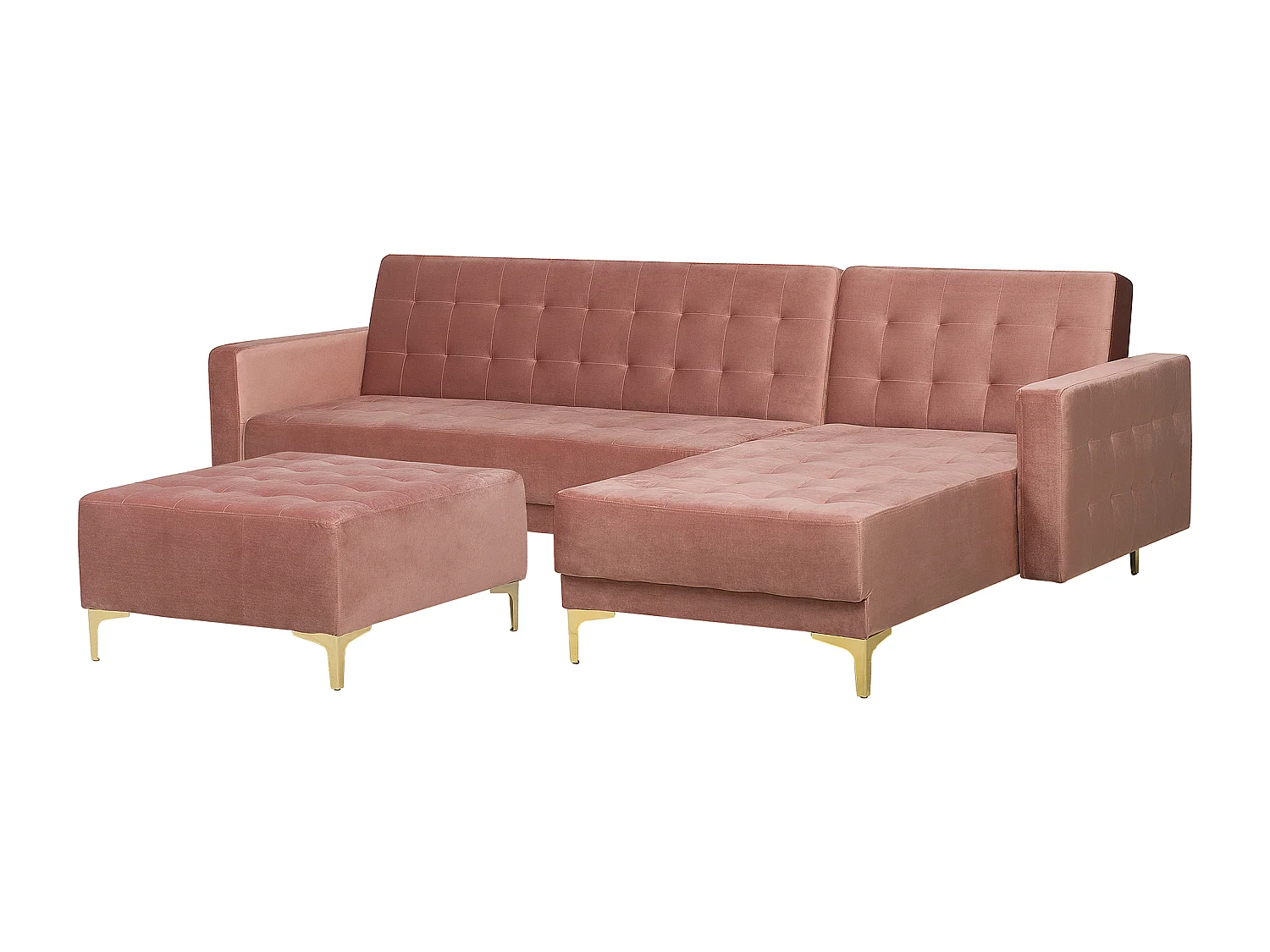 Canapé-lit d'angle modulable 4 places ABERDEEN Velours Rose avec ottoman Côté gauche