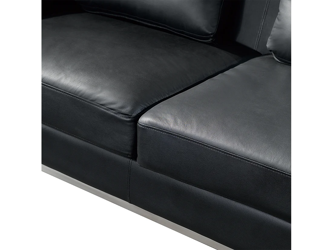 Canapé Angle à droite en Cuir Véritable Noir Dossier Matelassé Housses Amovibles Oslo