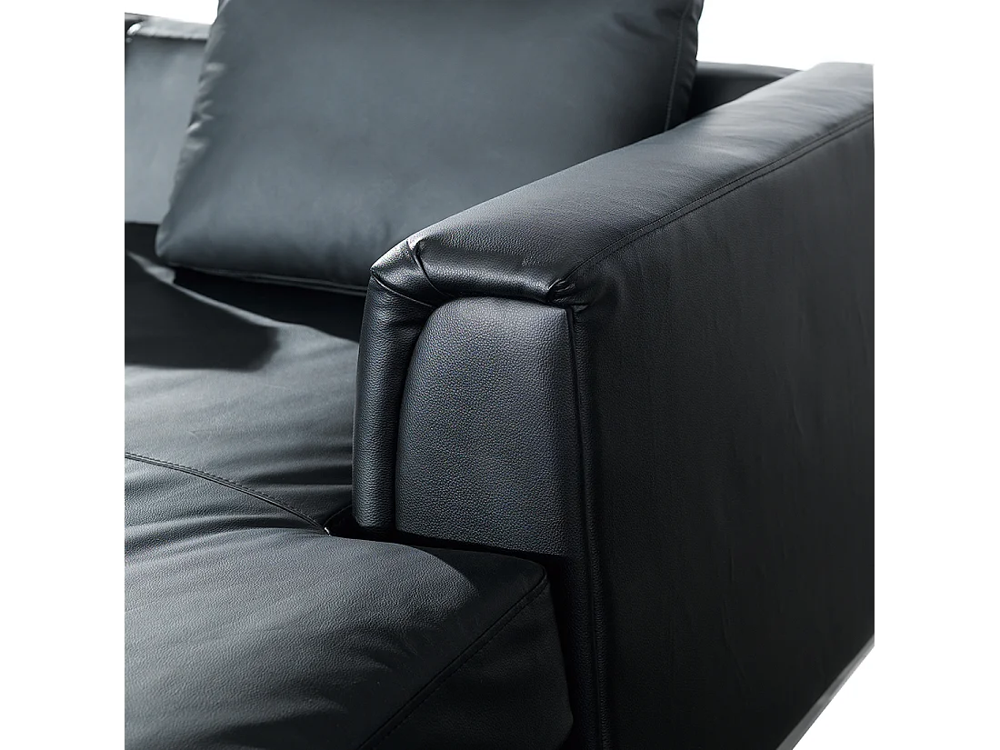 Canapé Angle à droite en Cuir Véritable Noir Dossier Matelassé Housses Amovibles Oslo