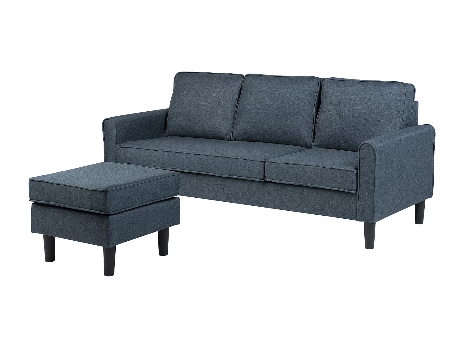 3-Sitzer Sofa Stoff dunkles Grau mit Ottomane Armlehnen schwarze Beine Avesta