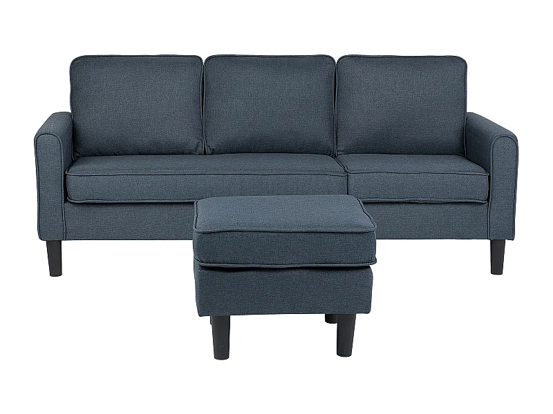 3-Sitzer Sofa Stoff dunkles Grau mit Ottomane Armlehnen schwarze Beine Avesta