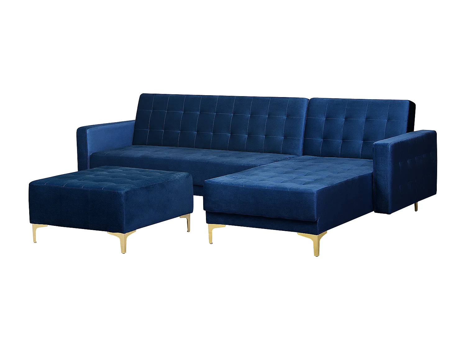 Canapé-lit d'angle modulable 4 places ABERDEEN Velours Bleu marine avec ottoman Côté droite