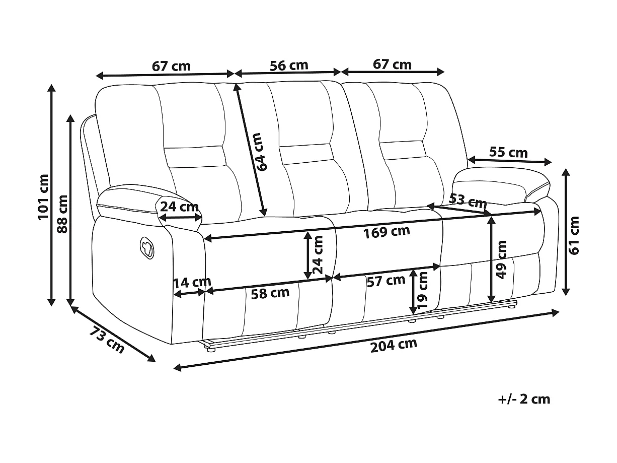 Canapé relax manuel 3 places BERGEN Cuir PU Noir