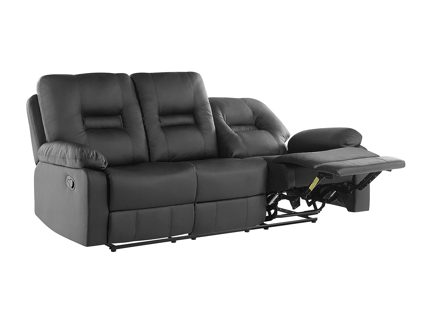 Sofa z manualną funkcją relaksu BERGEN Ekoskóra Czarny dla 3 osób