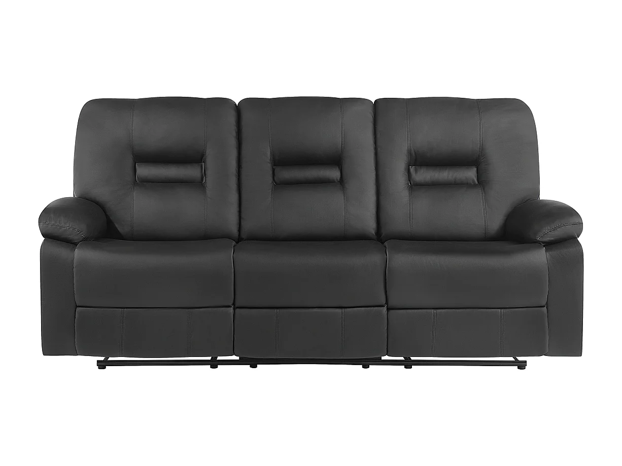 Sofa z manualną funkcją relaksu BERGEN Ekoskóra Czarny dla 3 osób
