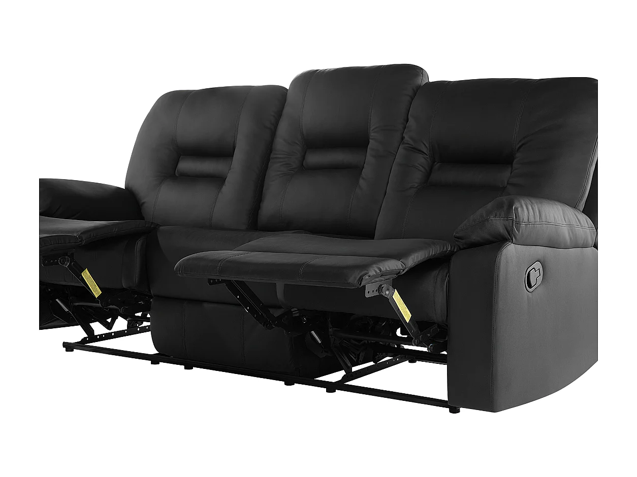 Sofa z manualną funkcją relaksu BERGEN Ekoskóra Czarny dla 3 osób