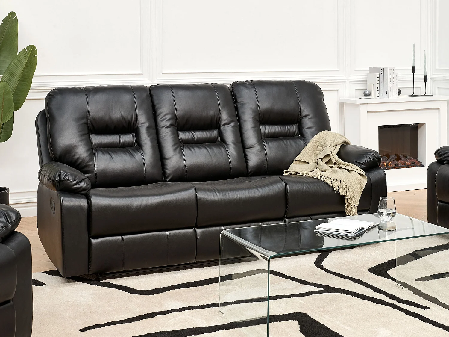 Canapé relax manuel 3 places BERGEN Cuir PU Noir