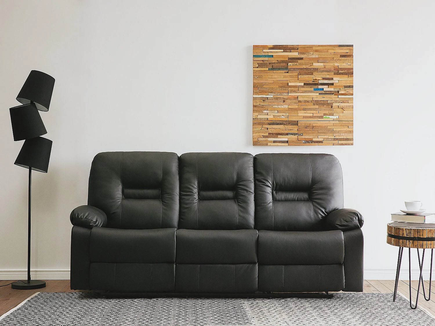 Manual Recliner Sofa 3 Seater BERGEN Faux Leather Black