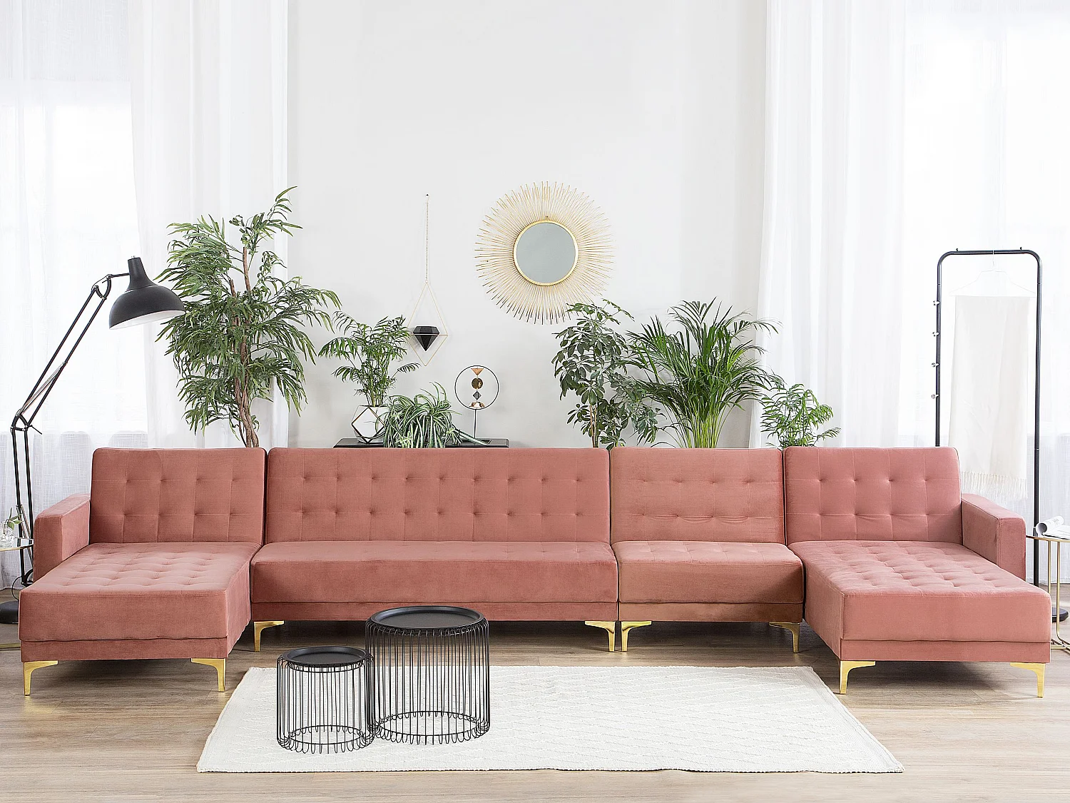 Sofá-cama modular em forma de U ABERDEEN Veludo Rosa 6 lugares