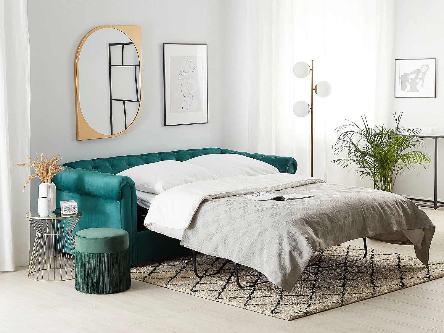 Divano letto CHESTERFIELD Velluto Verde smeraldo 3 posti