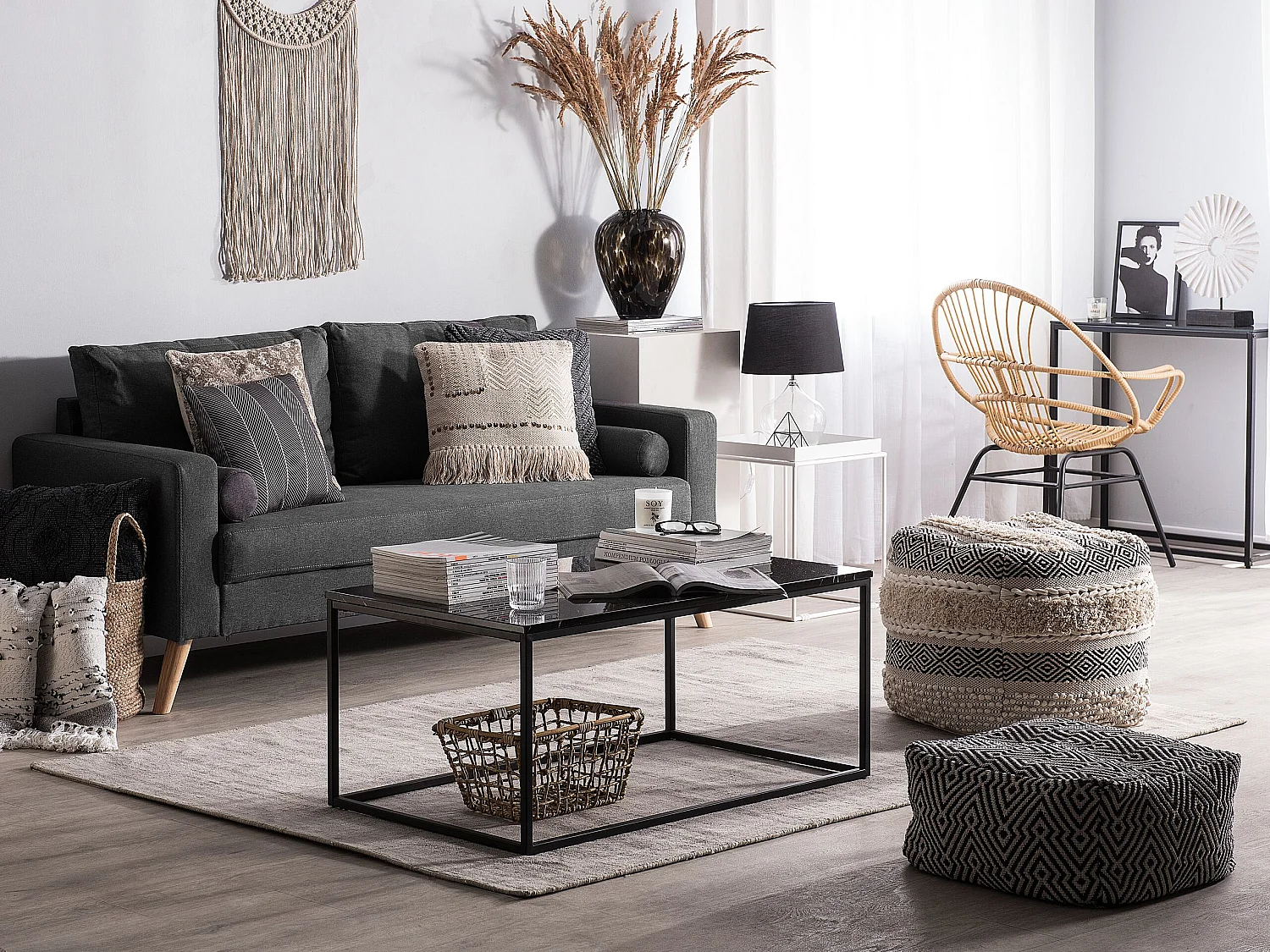 Canapé 2 places KALMAR Tissu Gris foncé