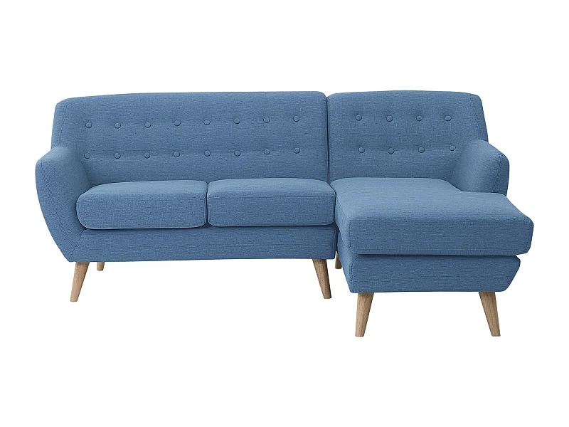 3-Sitzer Ecksofa mit Armlehnen Stoff Blau Knopfheftung Holzgestell Retro Motala