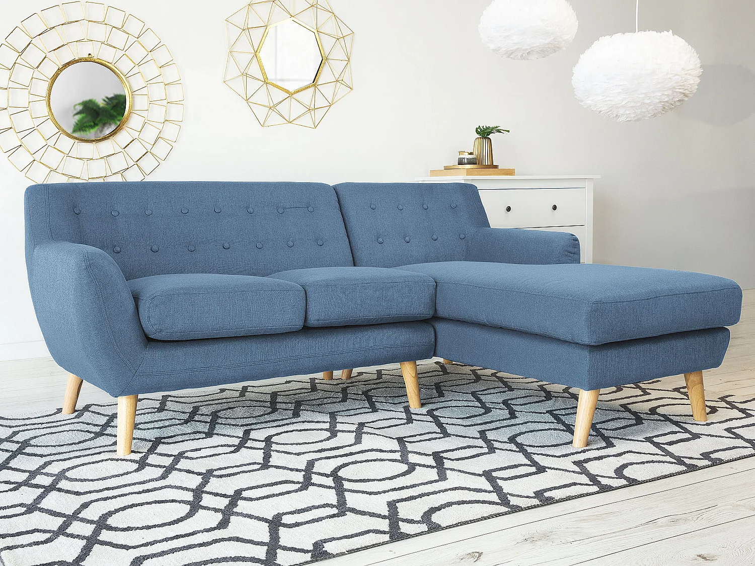 Hoekbank MOTALA Stof Blauw 3-zitter Linkerzijde