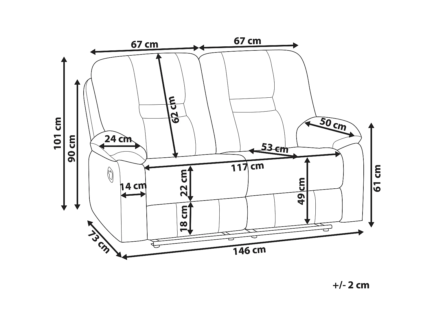 Canapé relax manuel 2 places BERGEN Cuir PU Marron