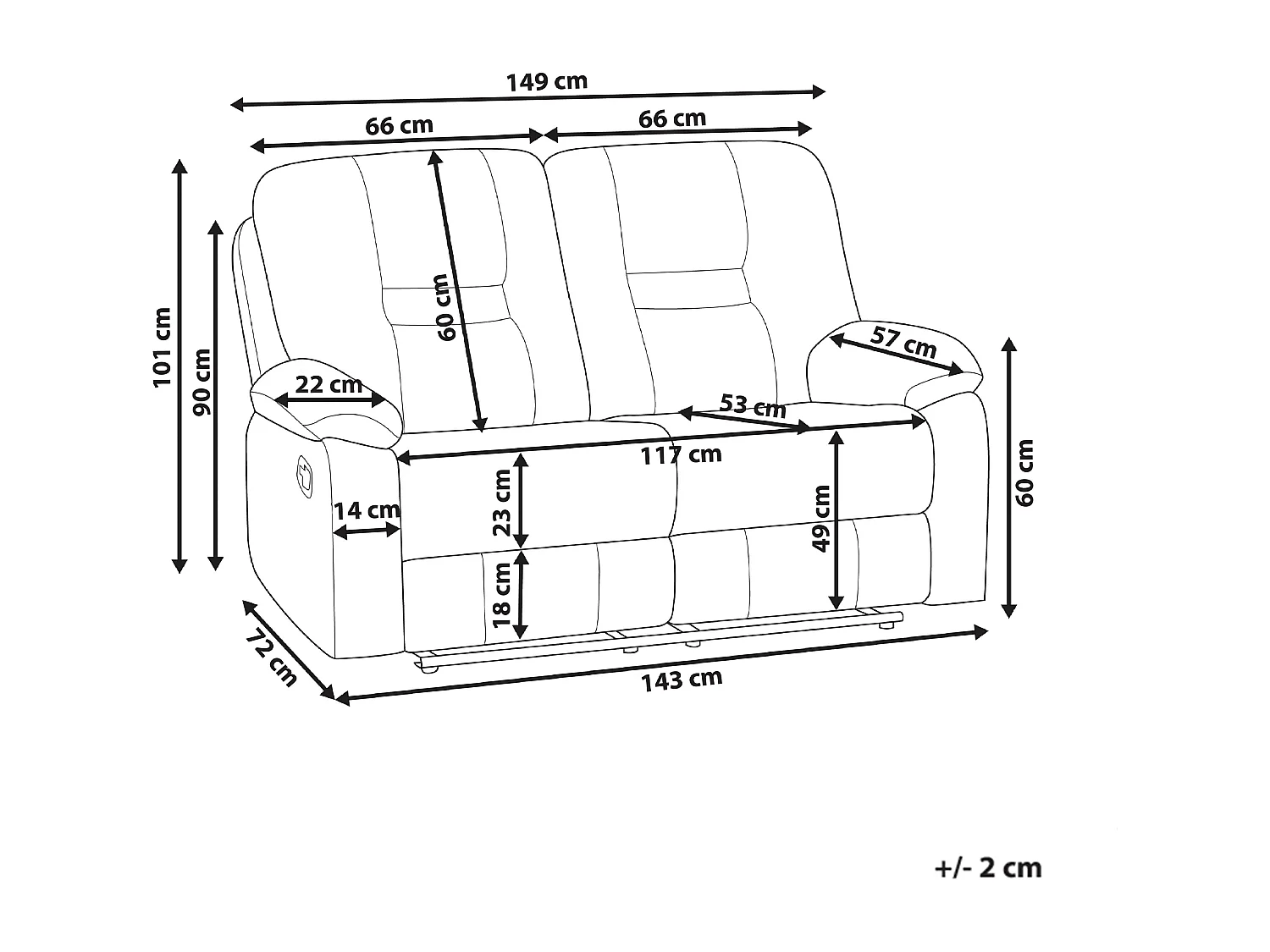 Handmatig verstelbare bank BERGEN Kunstleer Bruin 2-zitter