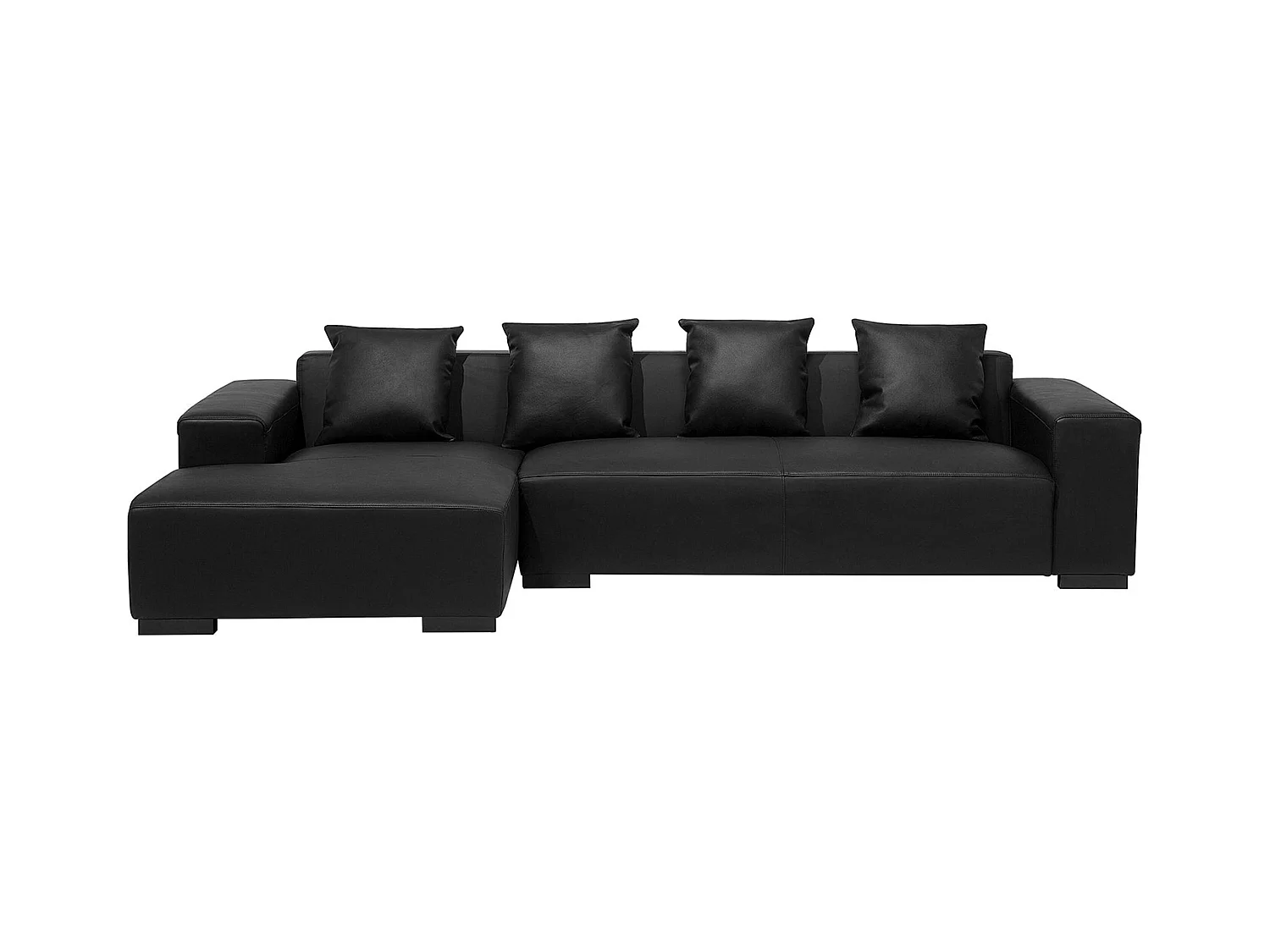 Canapé Angle à gauche en Cuir et Cuir PU Noir 4 Places Assise Rembourrée Lungo