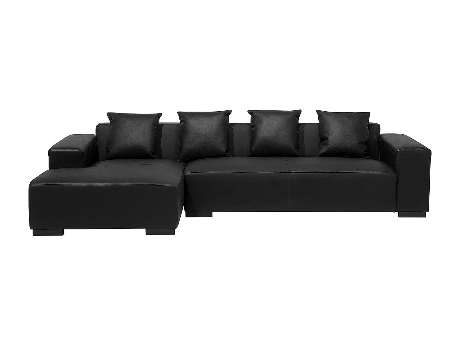 Canapé Angle à gauche en Cuir et Cuir PU Noir 4 Places Assise Rembourrée Lungo