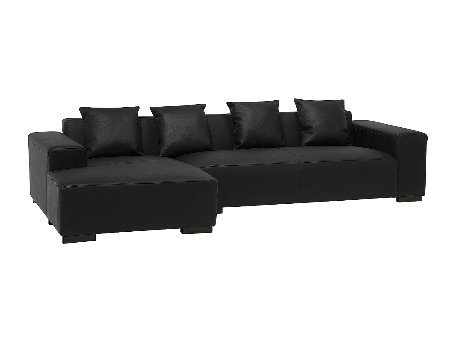 Canapé Angle à gauche en Cuir et Cuir PU Noir 4 Places Assise Rembourrée Lungo