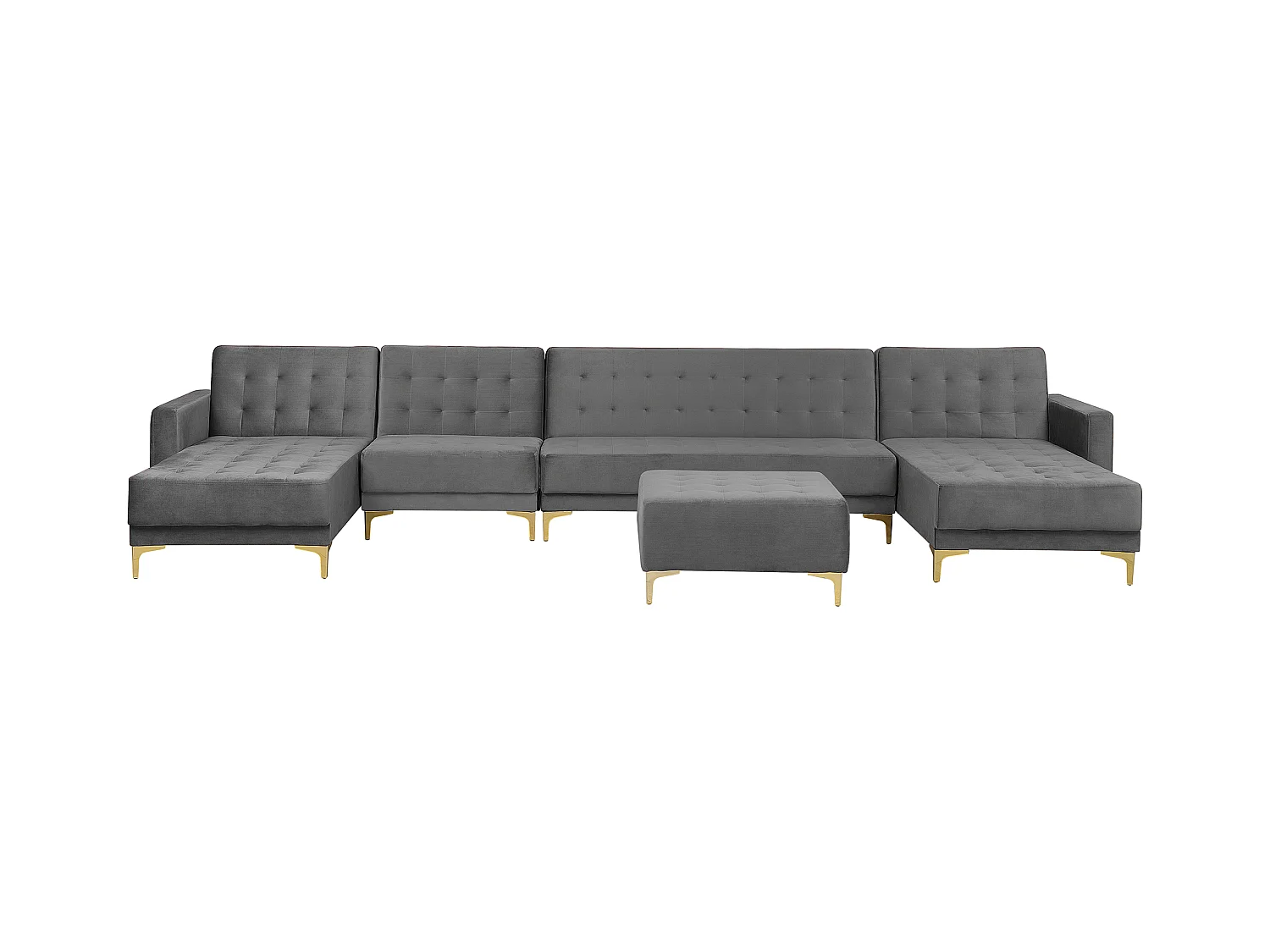 Modulaire U-vormige slaapbank ABERDEEN Fluweel Grijs Met ottomaan 6-zitter