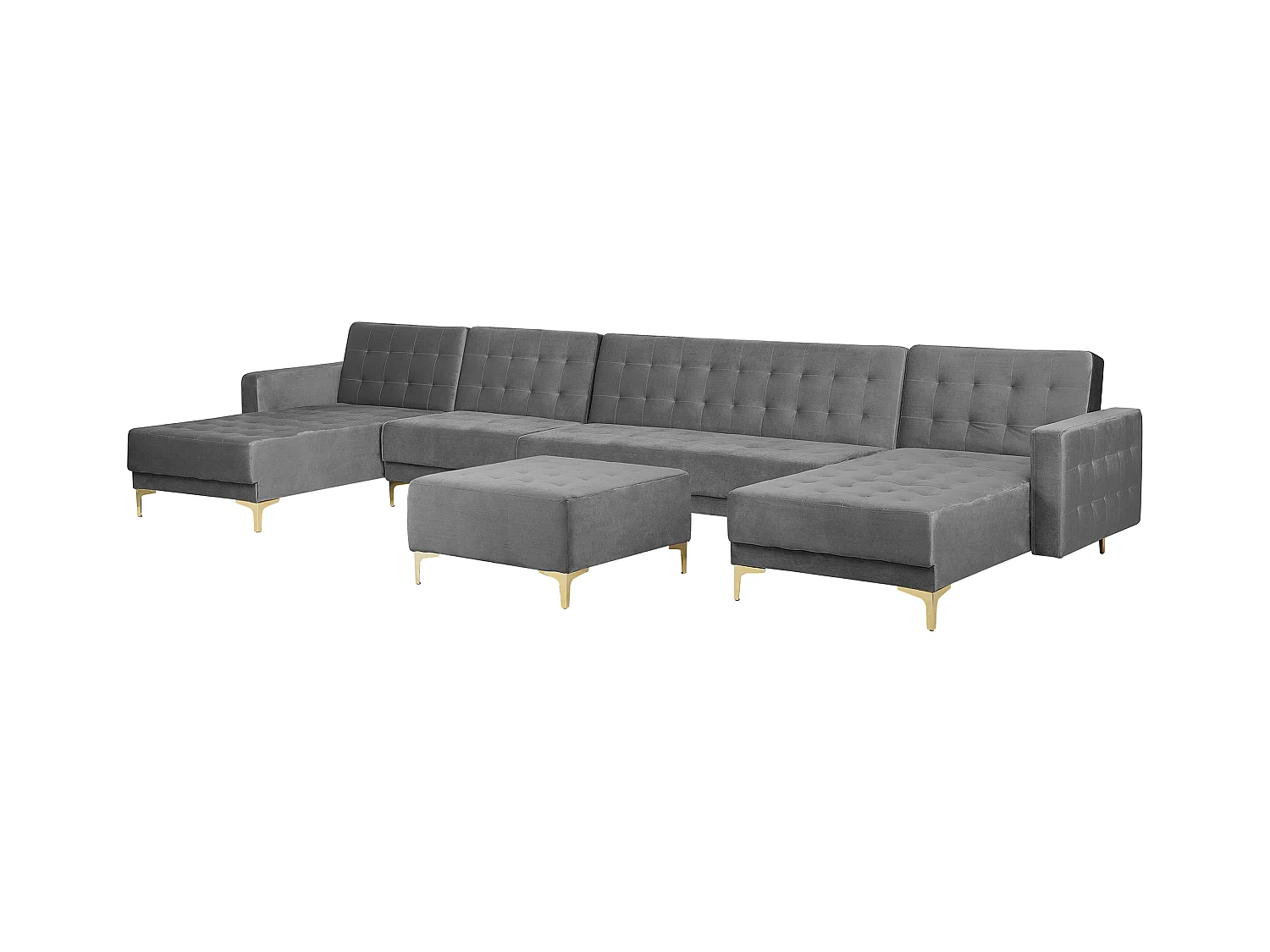 Modulaire U-vormige slaapbank ABERDEEN Fluweel Grijs Met ottomaan 6-zitter