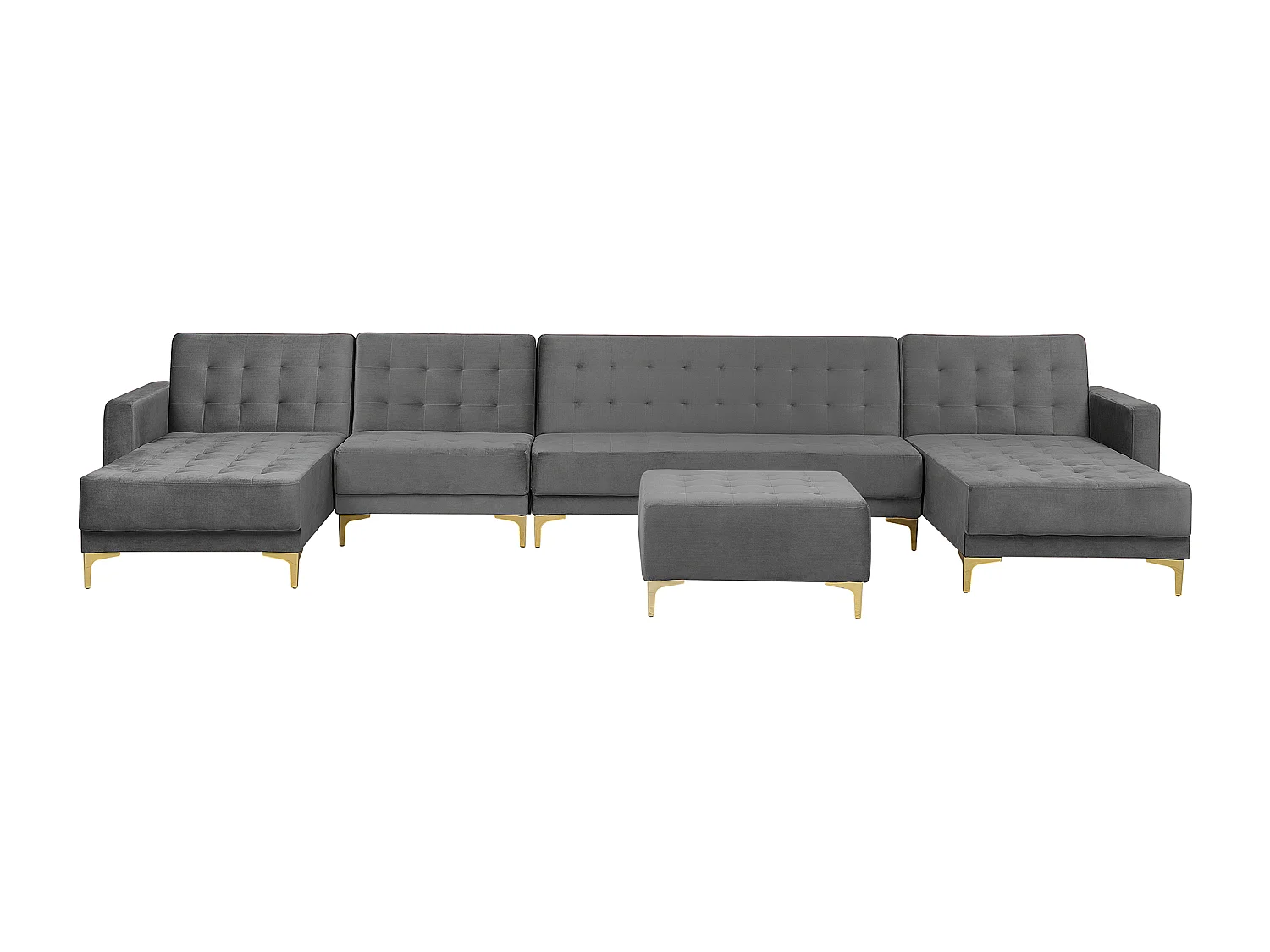 Modulaire U-vormige slaapbank ABERDEEN Fluweel Grijs Met ottomaan 6-zitter