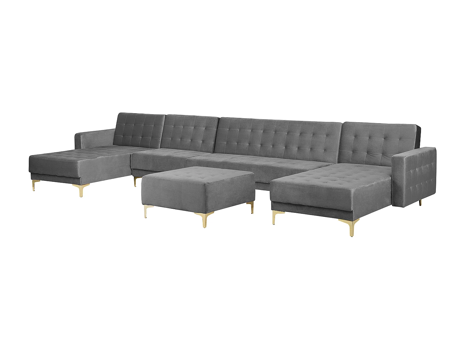 Modulaire U-vormige slaapbank ABERDEEN Fluweel Grijs Met ottomaan 6-zitter