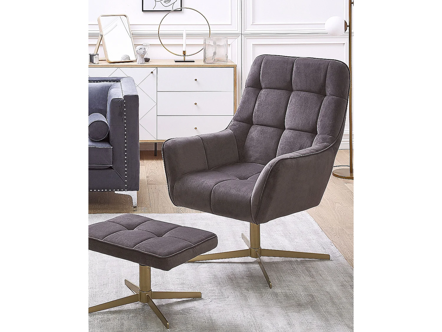 Fauteuil MOLLE met voetenbank Fluweel Taupe