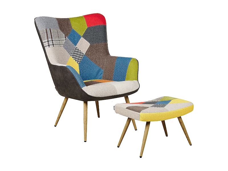 Trendy Ohrensessel mit Hocker Polyester und Metall patchwork/bunt Vejle II