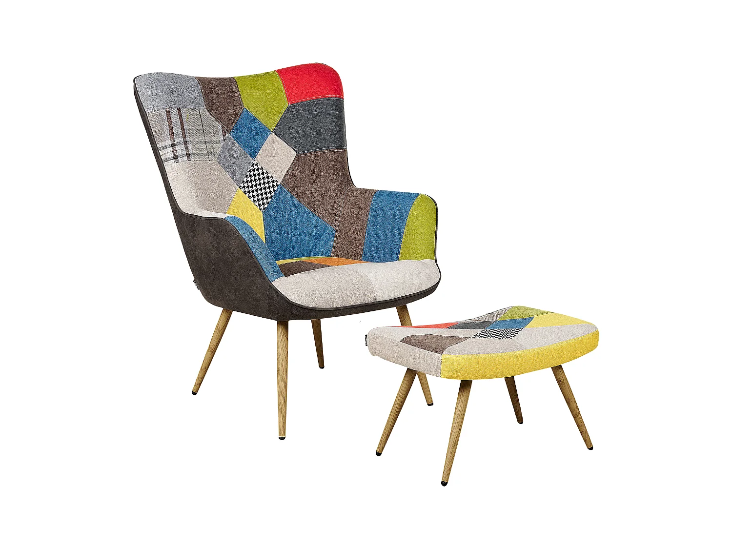 Trendy Ohrensessel mit Hocker Polyester und Metall patchwork/bunt Vejle II