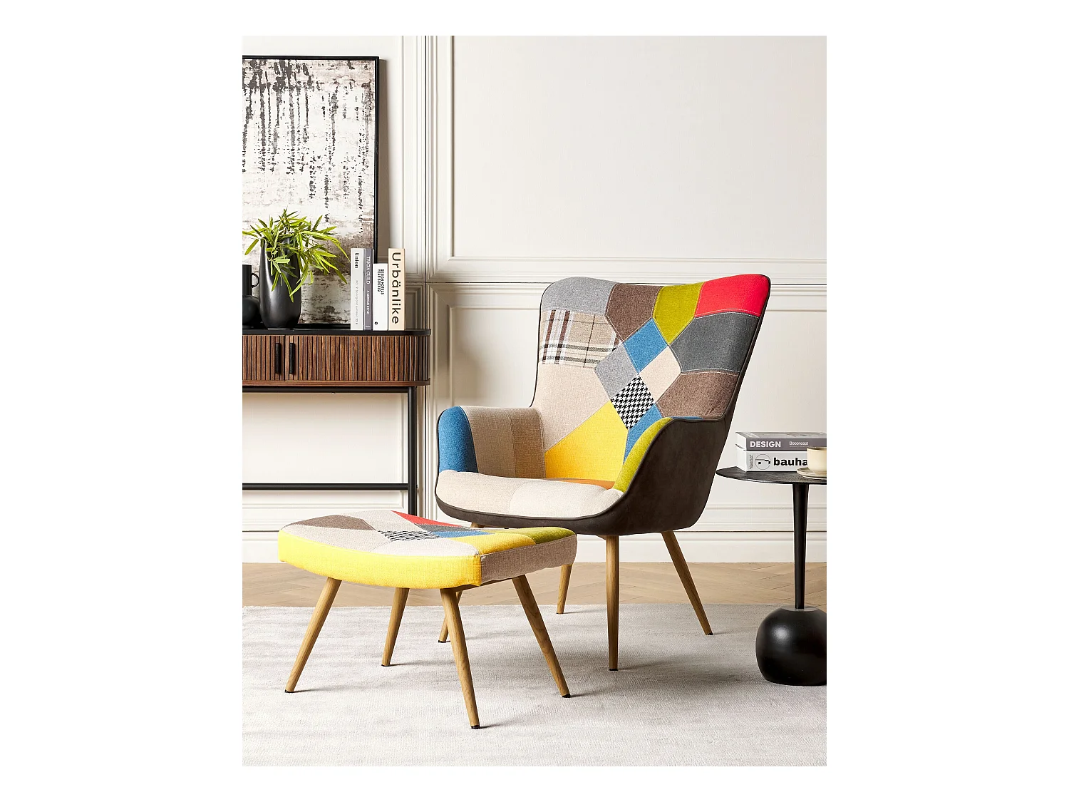 Trendy Ohrensessel mit Hocker Polyester und Metall patchwork/bunt Vejle II