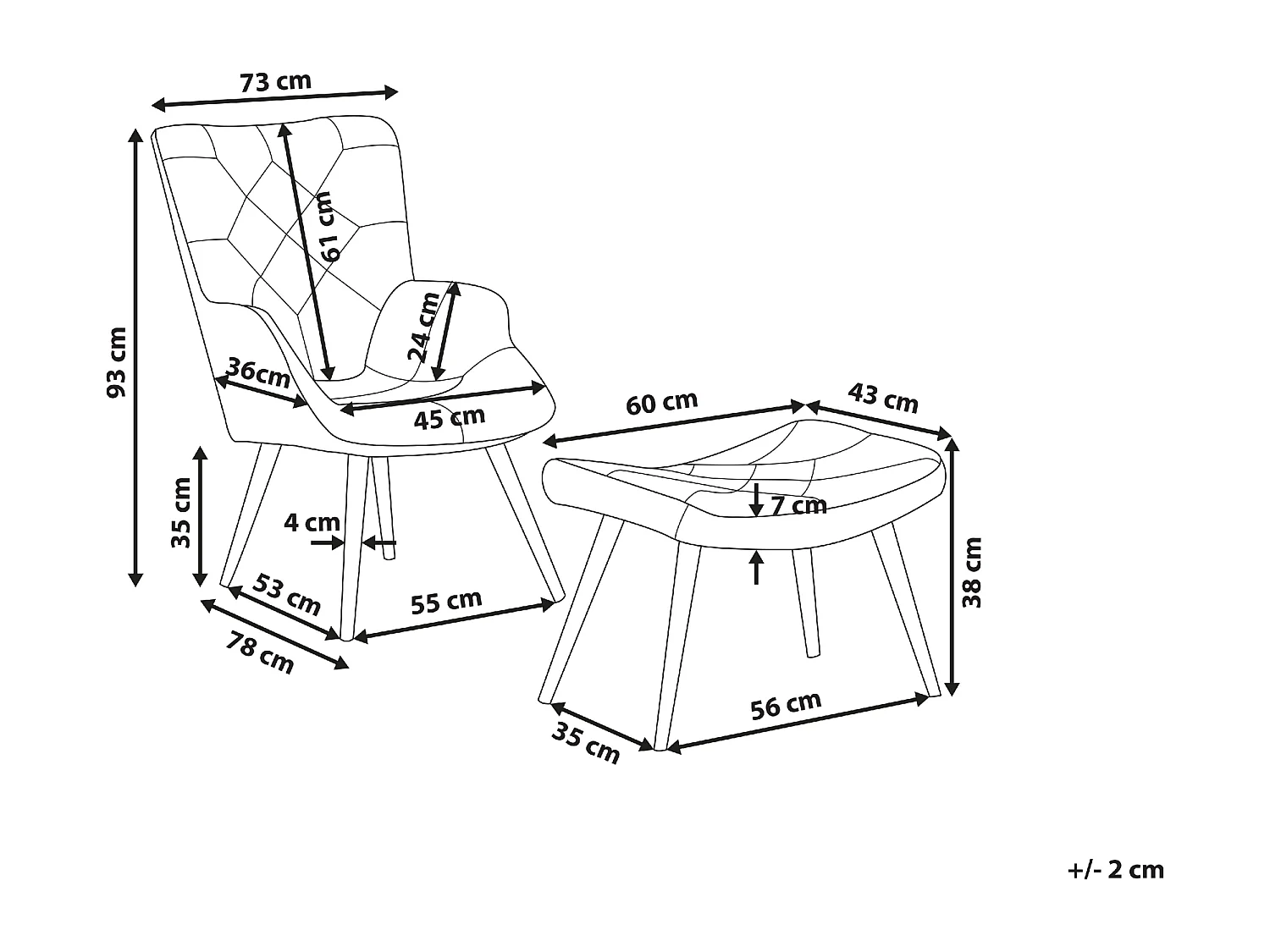 Sillón orejero VEJLE con reposapiés Tela Multicolor