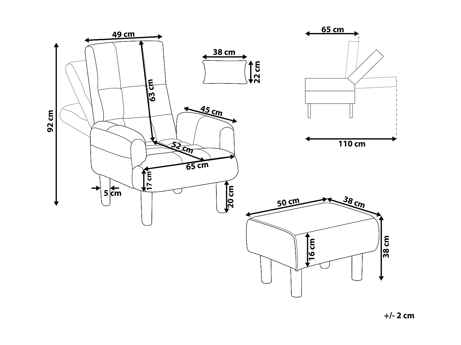 Relaxfauteuil OLAND met voetenbank Stof Grijs