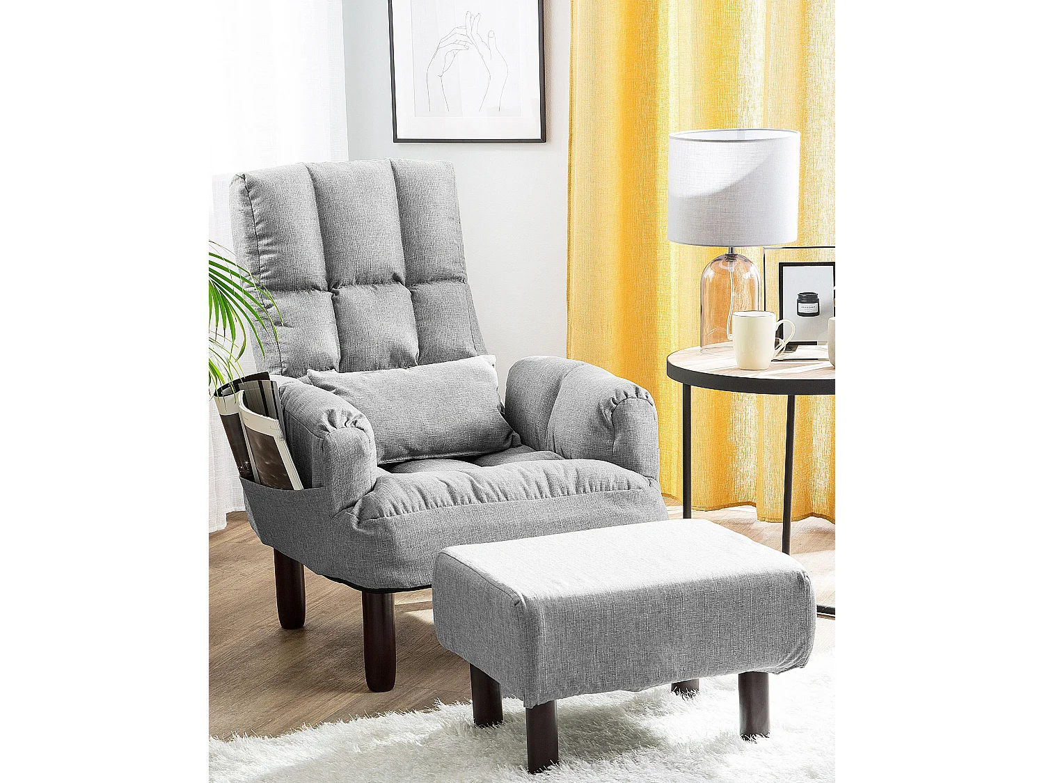 Relaxfauteuil OLAND met voetenbank Stof Grijs