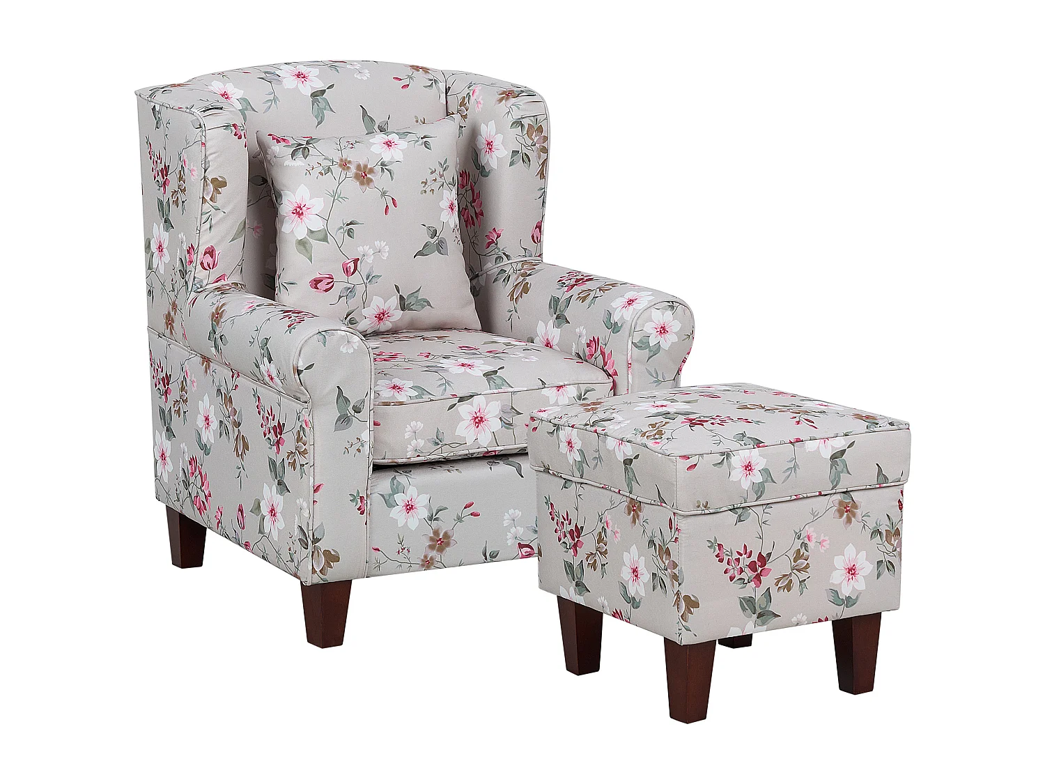 Moderner Sessel mit Fußhocker in Beige Polsterbezug mit Blumenmuster Hamar