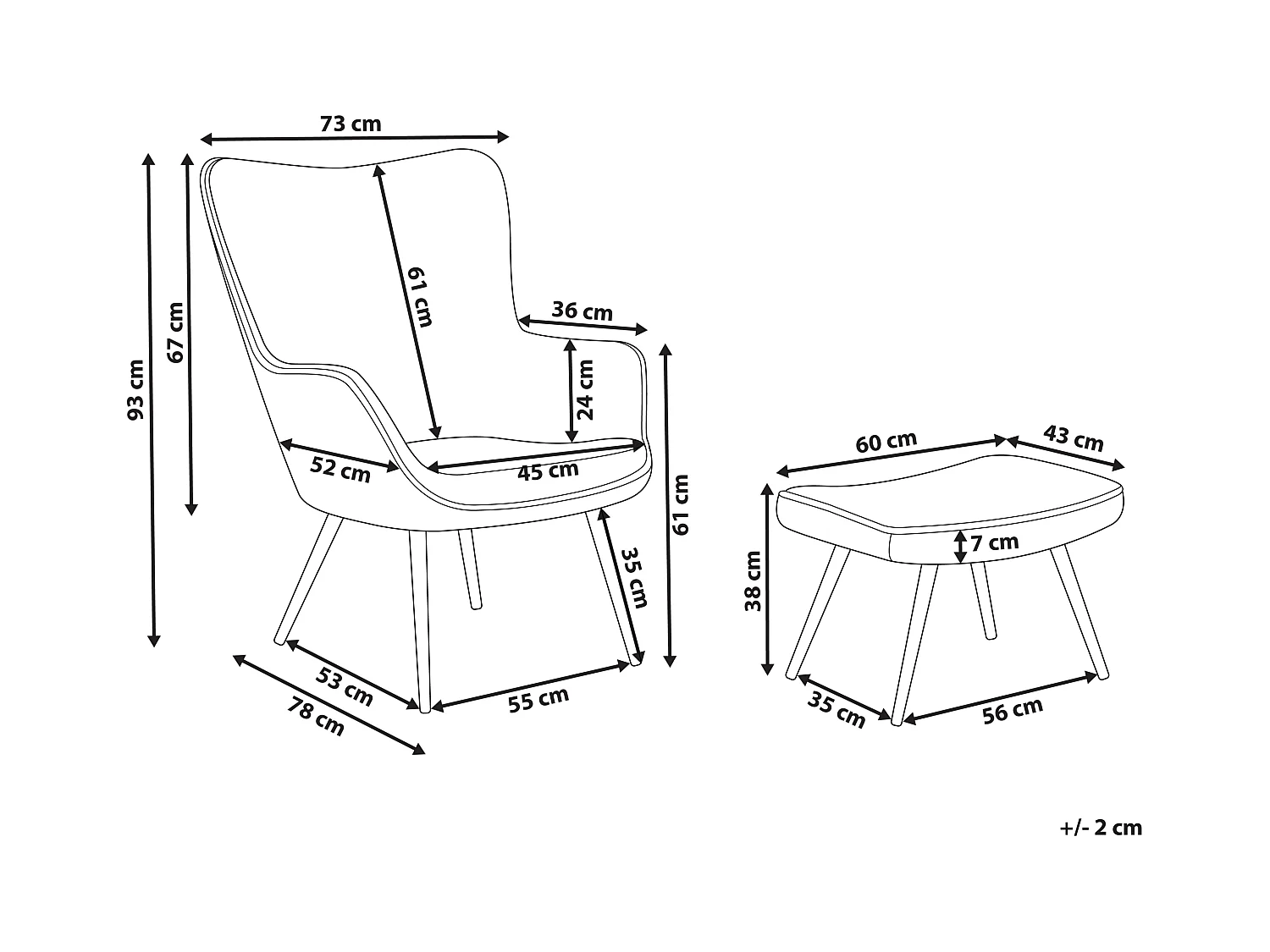 Ohrensessel mit Hocker Stoff cremeweiß gesteppt Metallbeine Blumenmotiv Vejle II