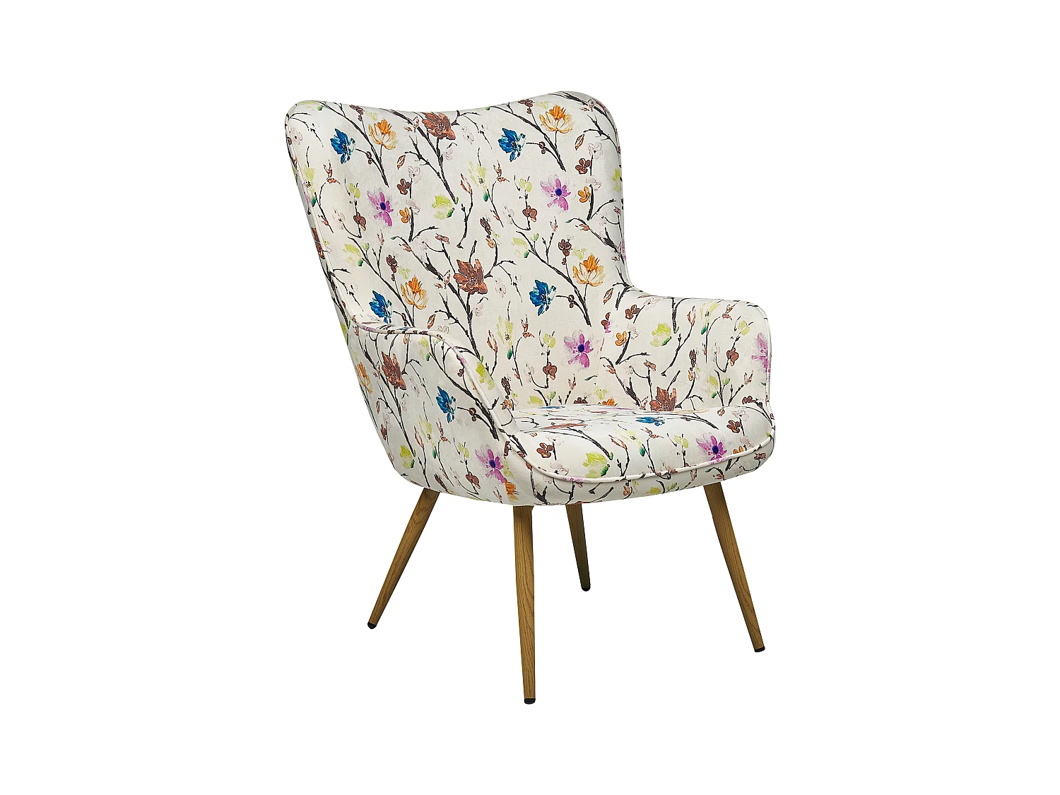 Ohrensessel mit Hocker Stoff cremeweiß gesteppt Metallbeine Blumenmotiv Vejle II