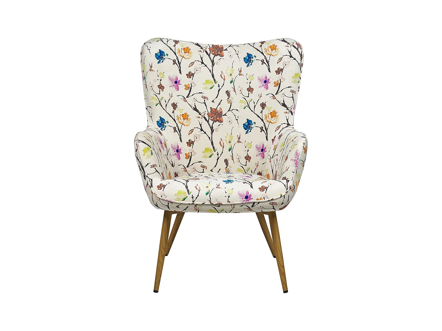 Ohrensessel mit Hocker Stoff cremeweiß gesteppt Metallbeine Blumenmotiv Vejle II