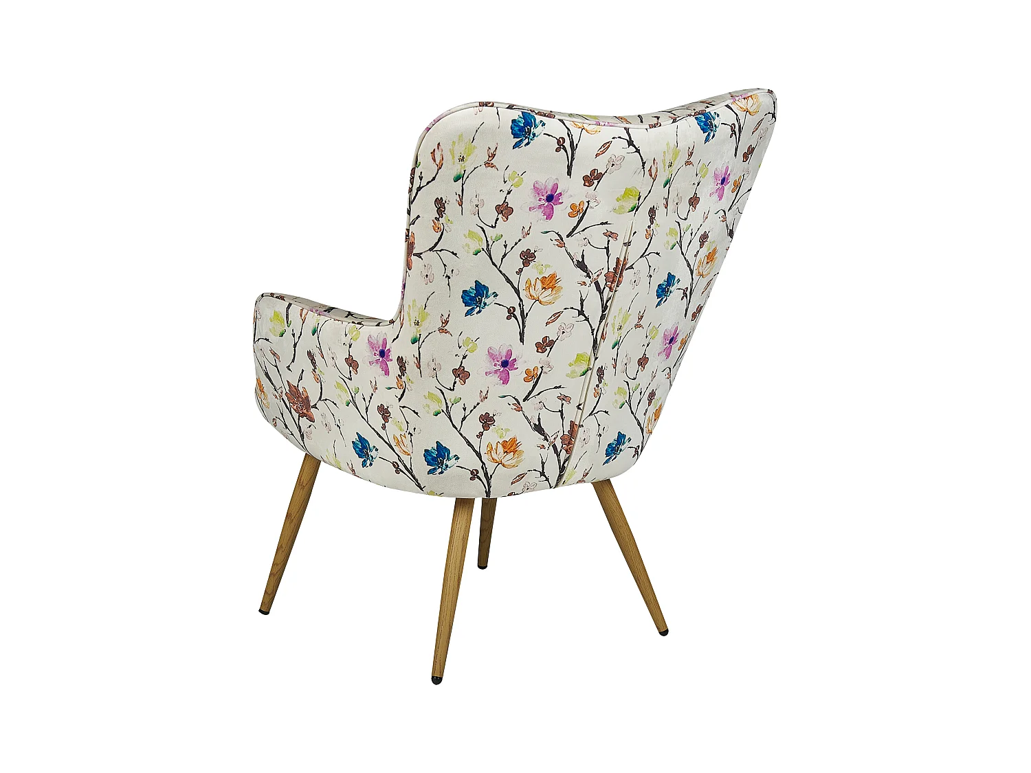 Ohrensessel mit Hocker Stoff cremeweiß gesteppt Metallbeine Blumenmotiv Vejle II