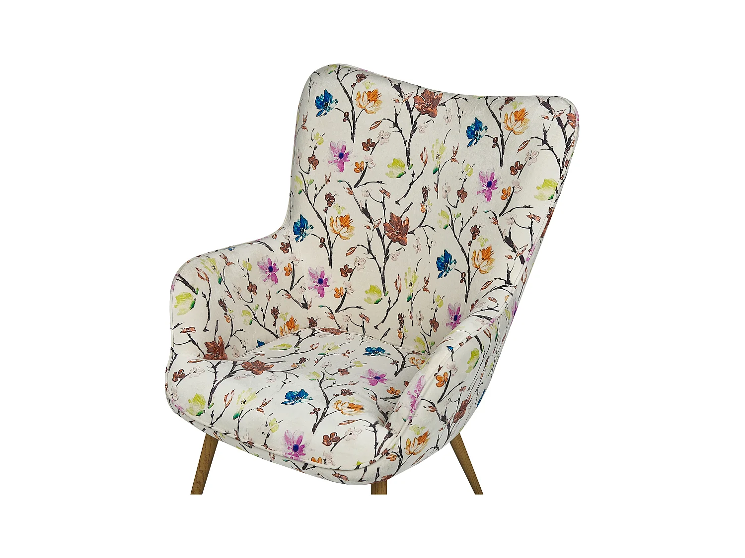 Ohrensessel mit Hocker Stoff cremeweiß gesteppt Metallbeine Blumenmotiv Vejle II