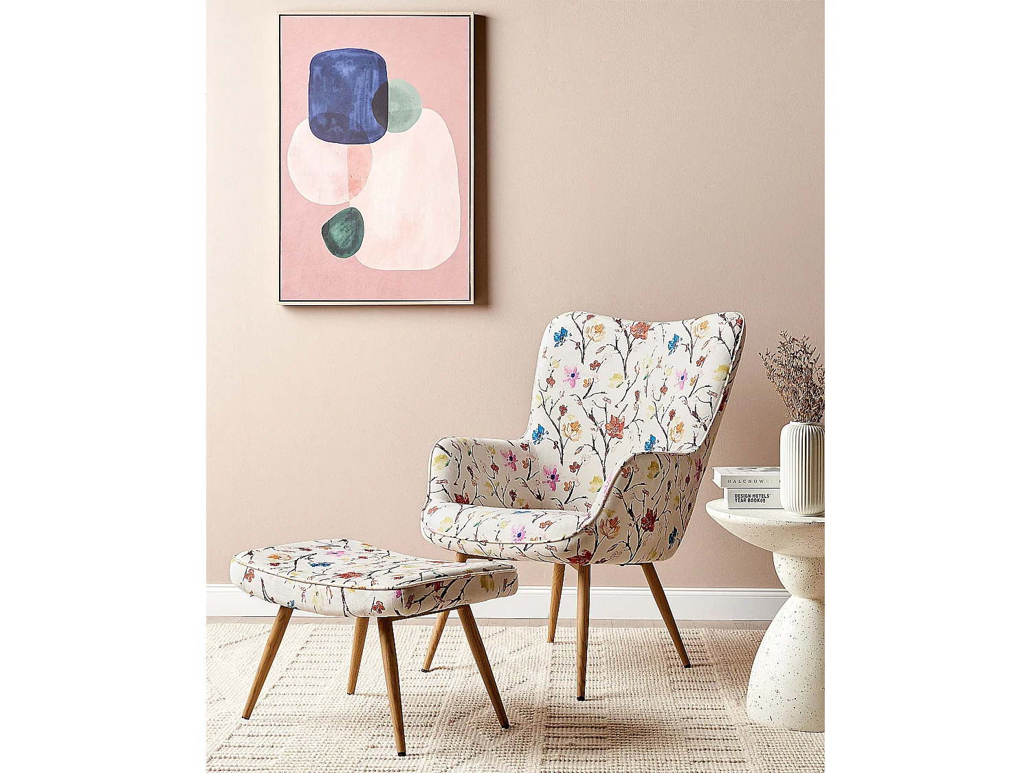 Fauteuil à oreilles VEJLE Tissu Beige clair