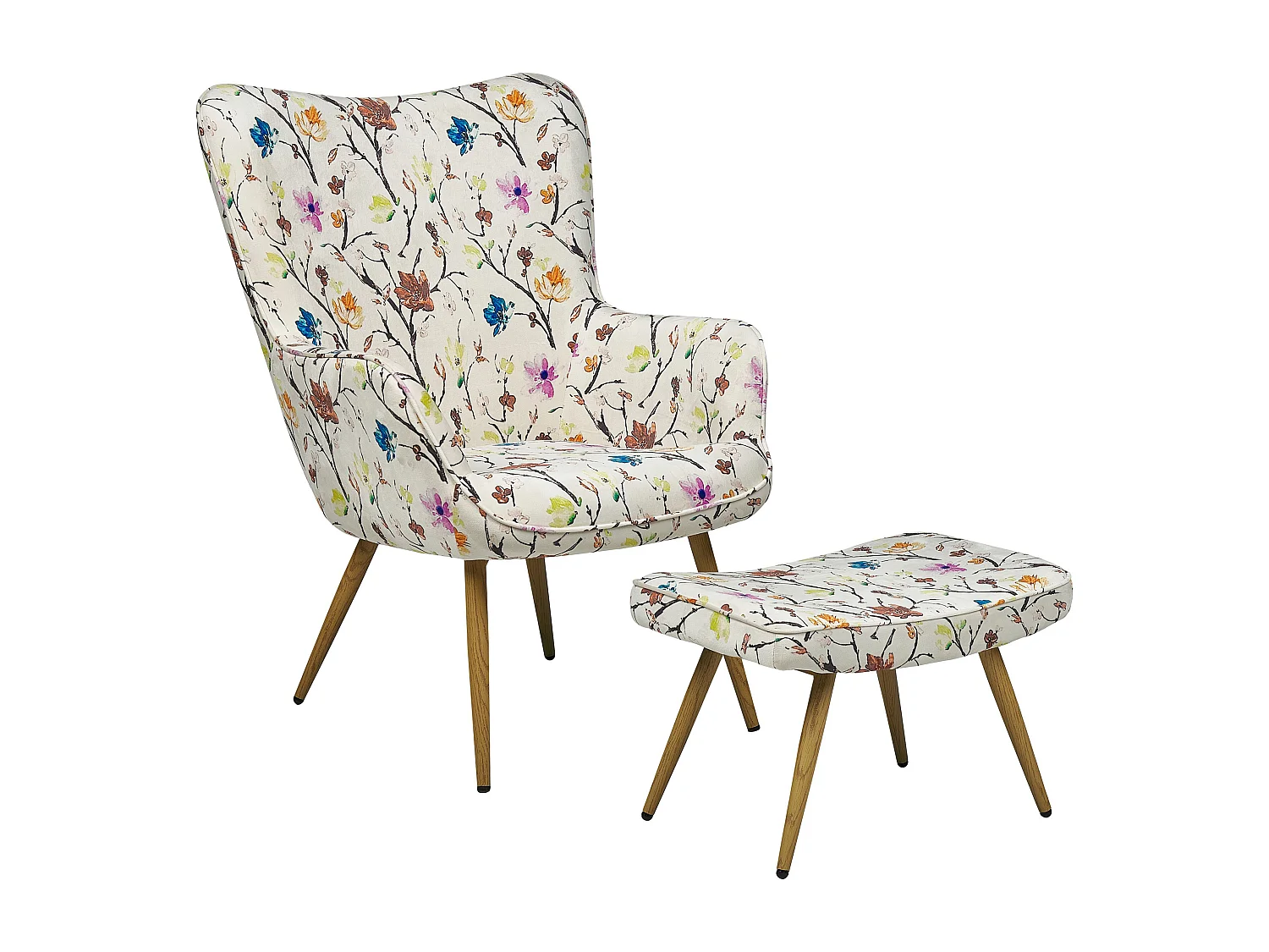 Oorfauteuil VEJLE met voetenbank Stof Crème