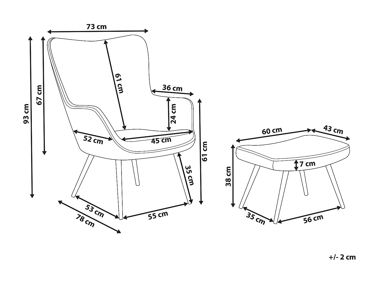 Oorfauteuil VEJLE met voetenbank Stof Crème
