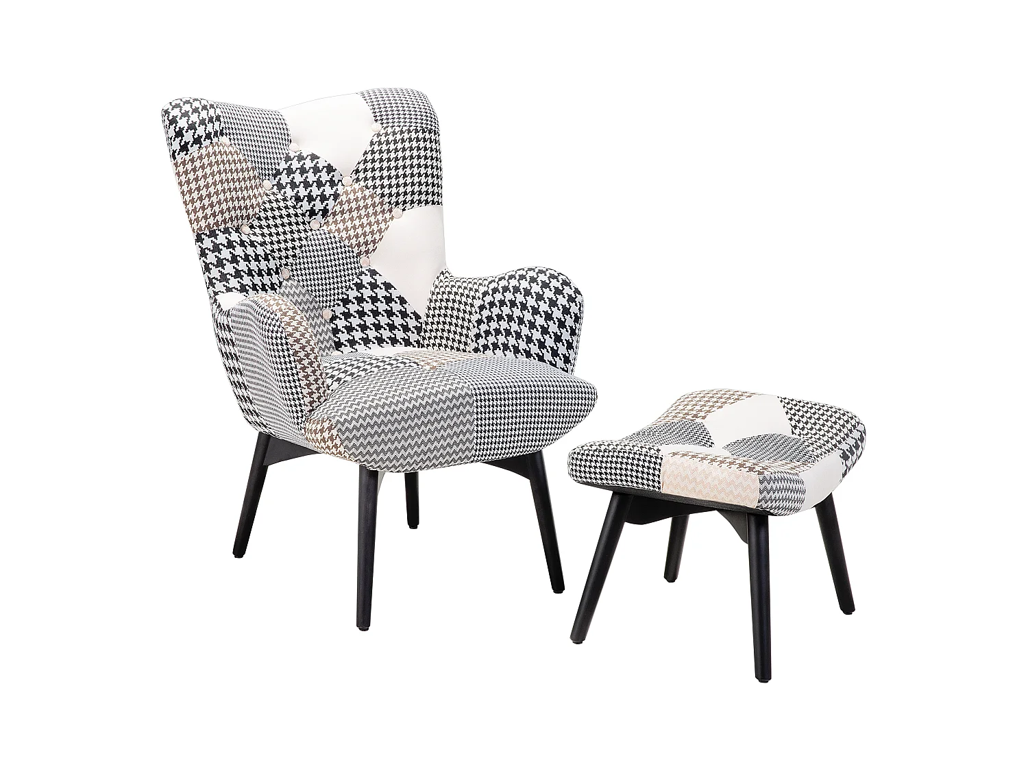 Oorfauteuil VEJLE met voetenbank Stof Grijs