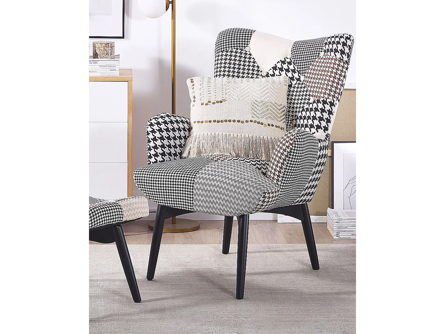 Oorfauteuil VEJLE met voetenbank Stof Grijs