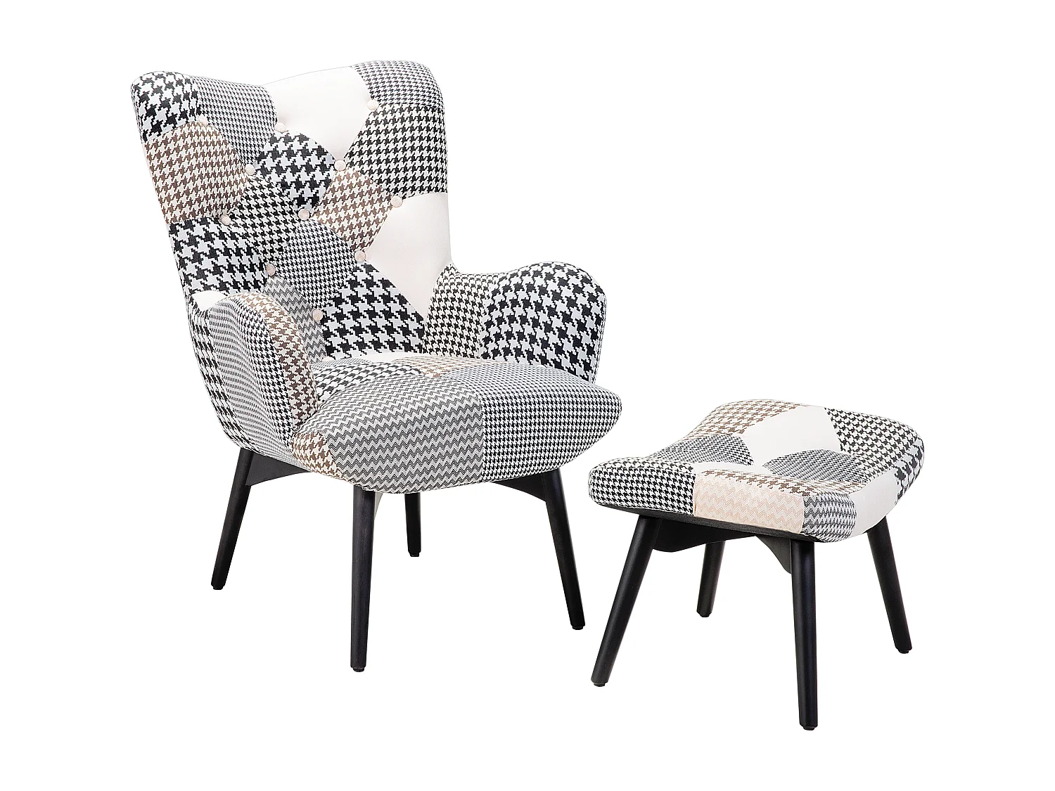 Oorfauteuil VEJLE met voetenbank Stof Grijs