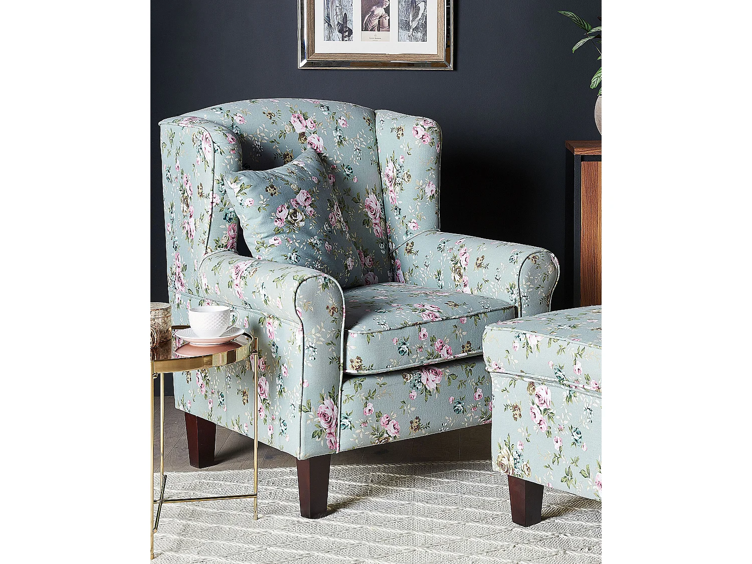Oorfauteuil HAMAR met voetenbank Stof Groen